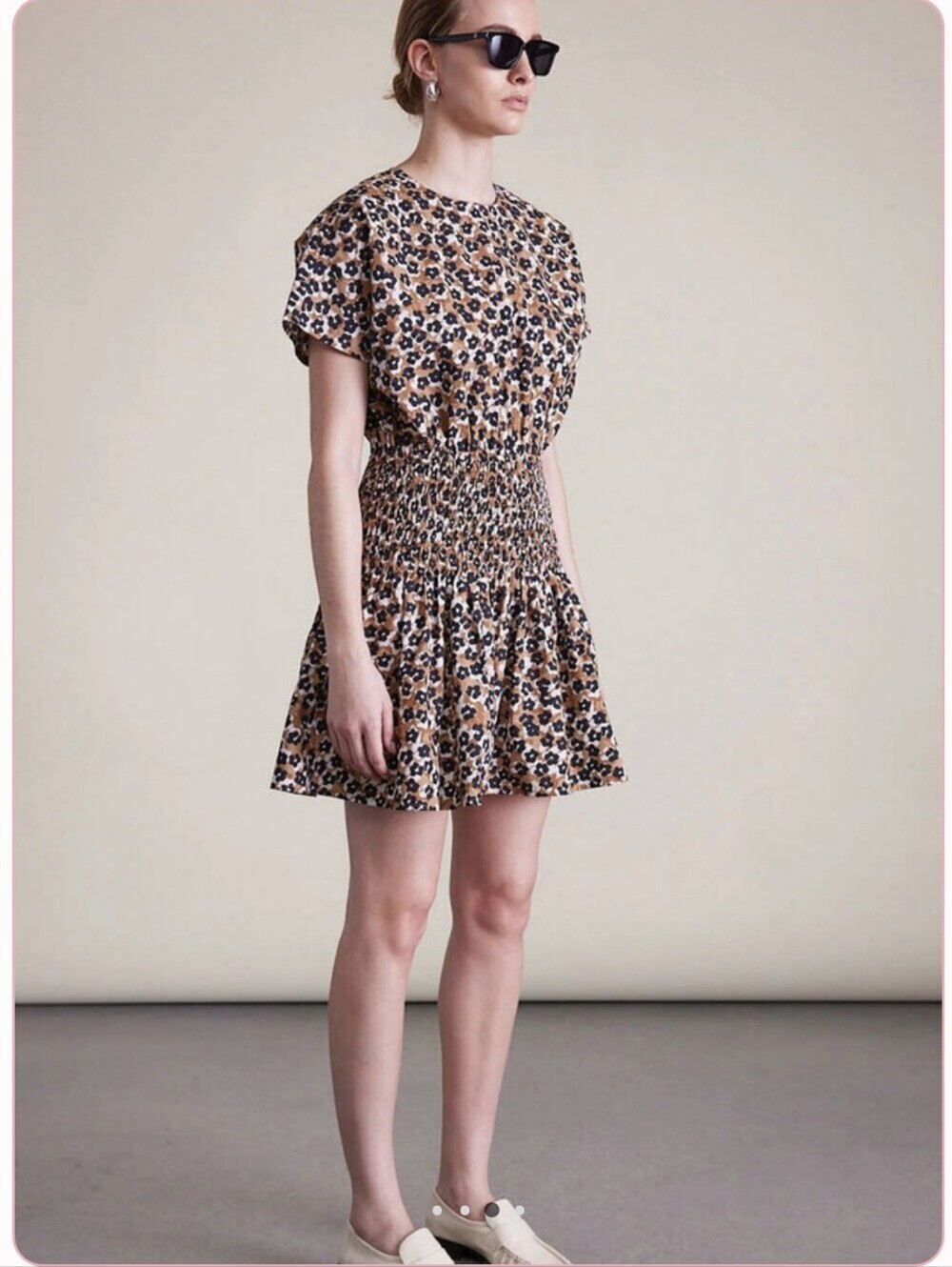 Apiece Apart Mana‎ Smocked Waist Mini Dress - Leopard Bouquet